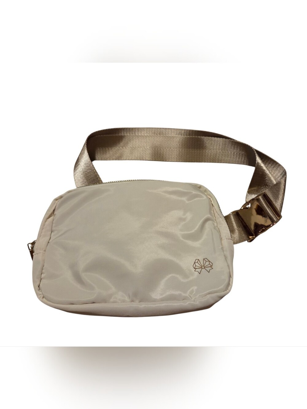 Biossance Ivory Nylon Crossbody Belt Bag Fanny Pack Rose Gold Hardware